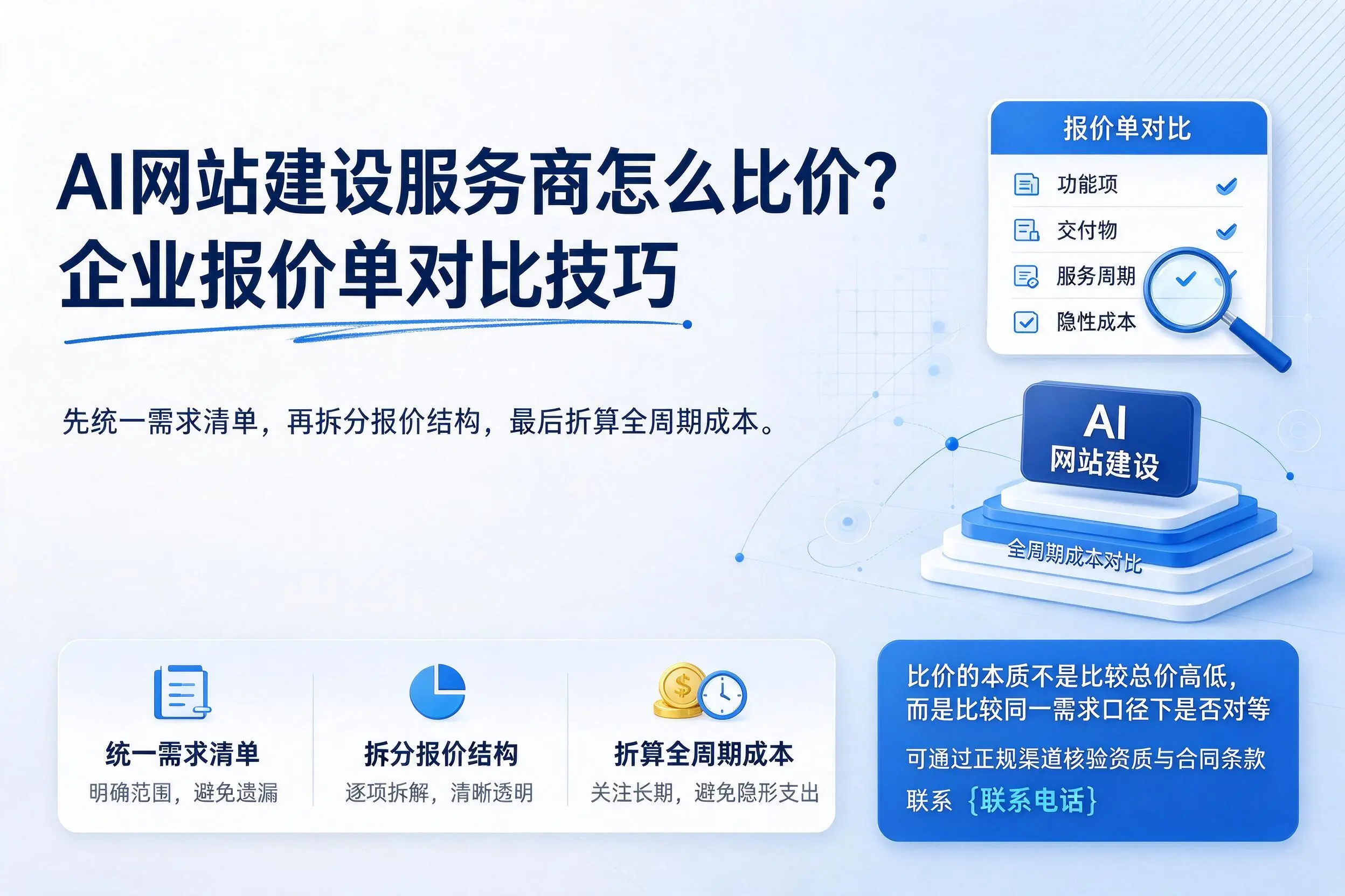 AI网站建设服务商怎么比价?玉溪企业报价单对比技巧
