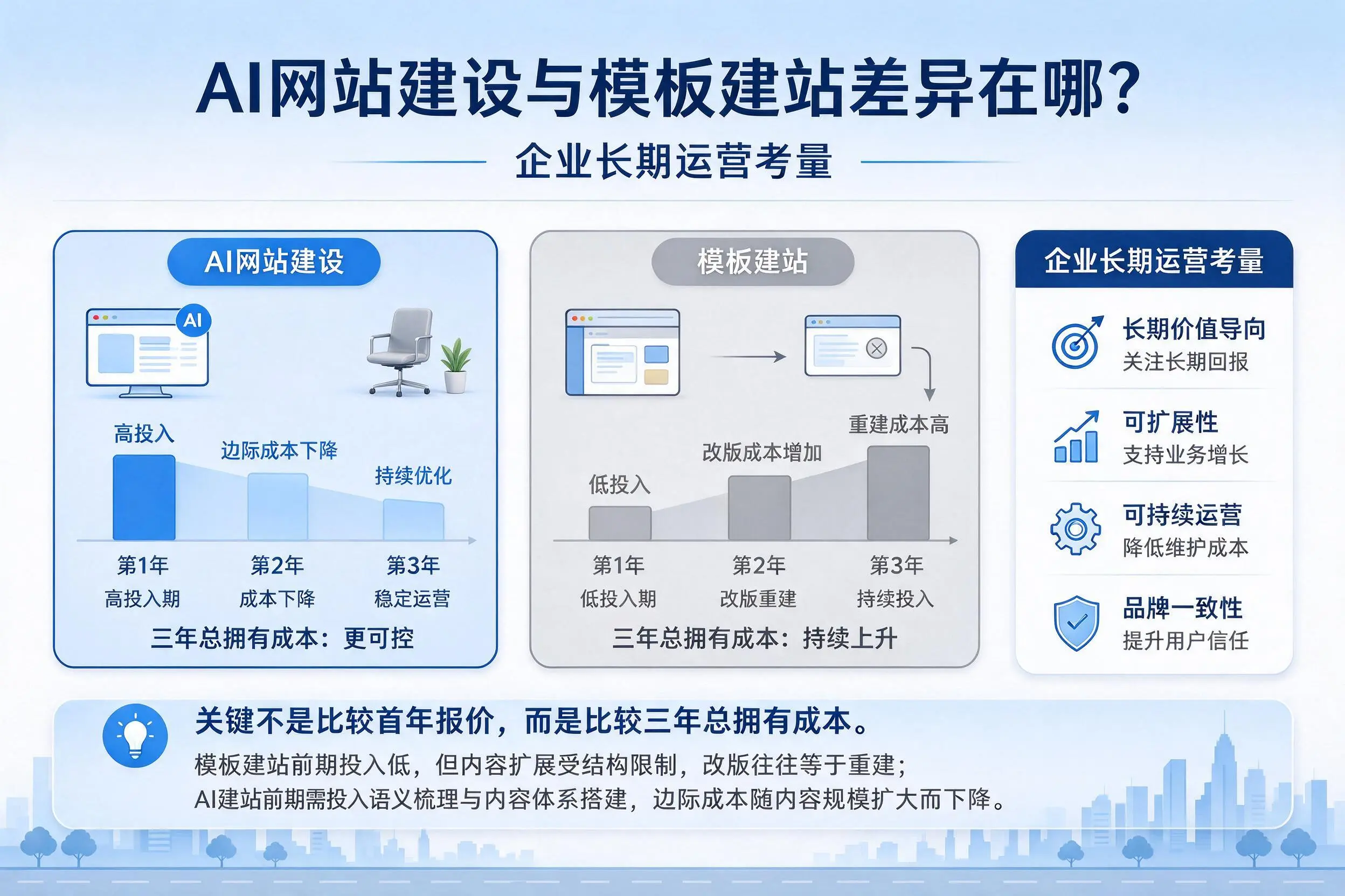 AI网站建设与模板建站差异在哪?玉溪企业长期运营考量