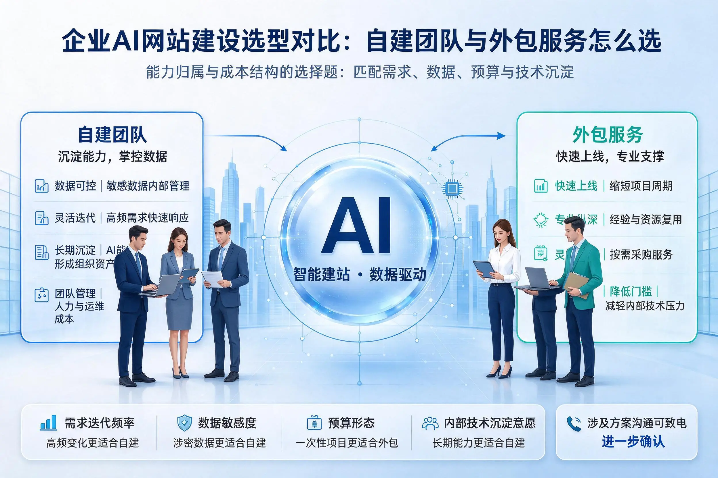 玉溪企业AI网站建设选型对比：自建团队与外包服务怎么选